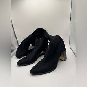 Zara Black Suede Pointed Block Heel Ankle Boots
